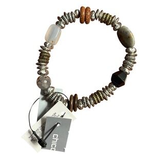 Chicos Semi Precious Stone Stretch Bracelet Mixed Metal Boho Beaded Multicolor